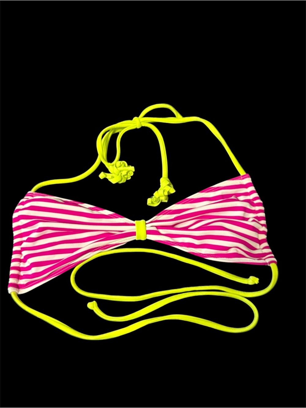 Hollister Pink & Neon Yellow Stripe Bikini Top